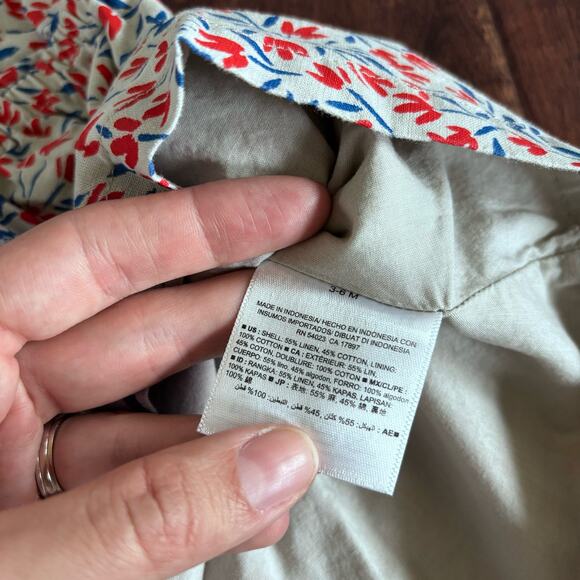 Old Navy Girls 3-6 Month Red Blue Floral Linen Dress Summer Sleeveless - Picture 5 of 10